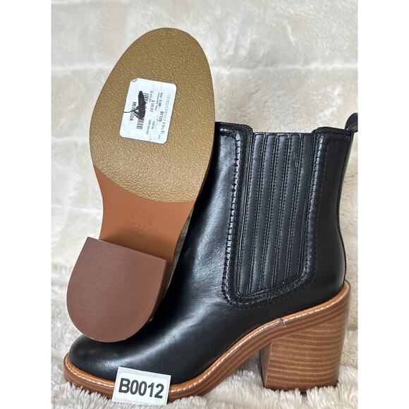 Marc Fisher 6.5 Black Leather Halida Tailored Bootie Block Heel Chelsea Pull On - Picture 4 of 5